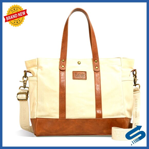 Large Waxed Canvas Tote Bag with Adjustable Strap, 6 Pockets, Water-Resistant
